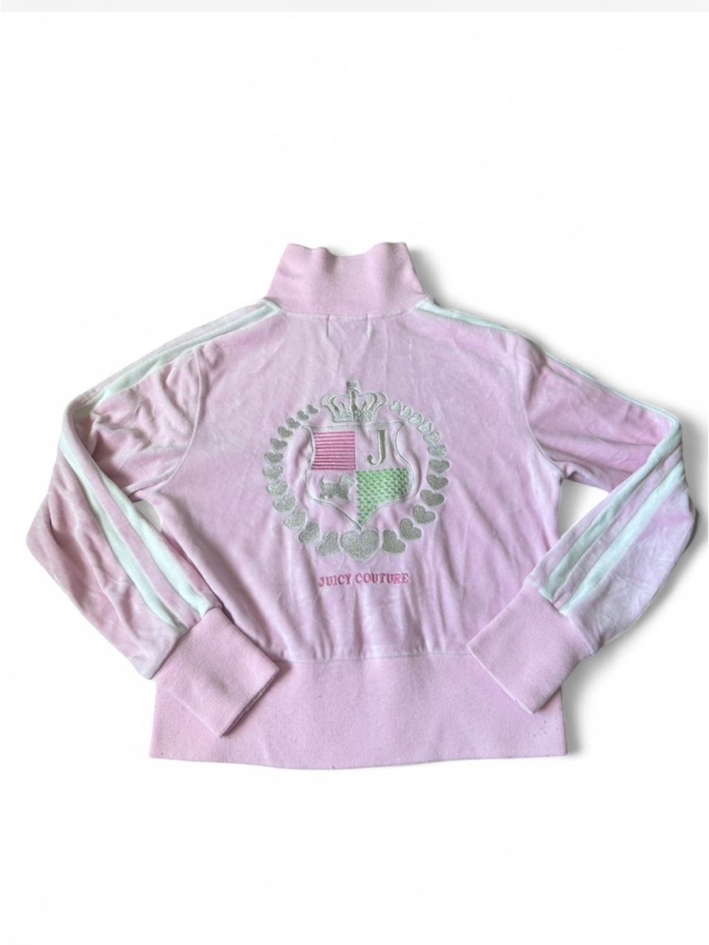 Vintage Juicy Couture Pink Velour Crest Track Jacket M Rare Racing Stripe Y2K